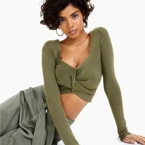 Bar III cropped twist front sweater IN BLACK